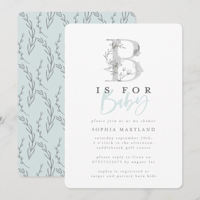 Invitación Elegante fiesta de ducha de bebé simple (Anverso / Reverso)