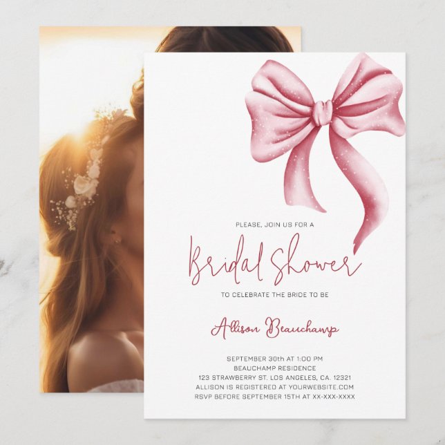 Invitación Elegante Fiesta de ducha de novia con foto de colo (Anverso / Reverso)