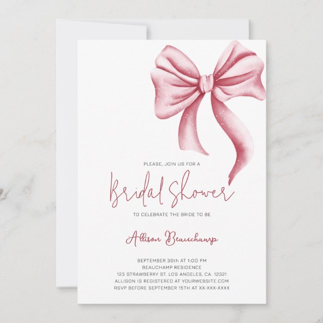 Invitación Elegante Fiesta de ducha de novia de barro rosado (Anverso)