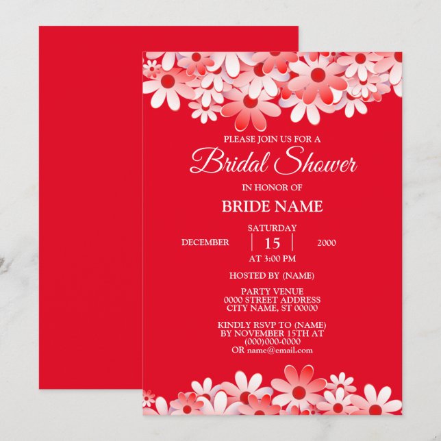 Invitación Elegante Fiesta de ducha de novia floral blanca ro (Anverso / Reverso)