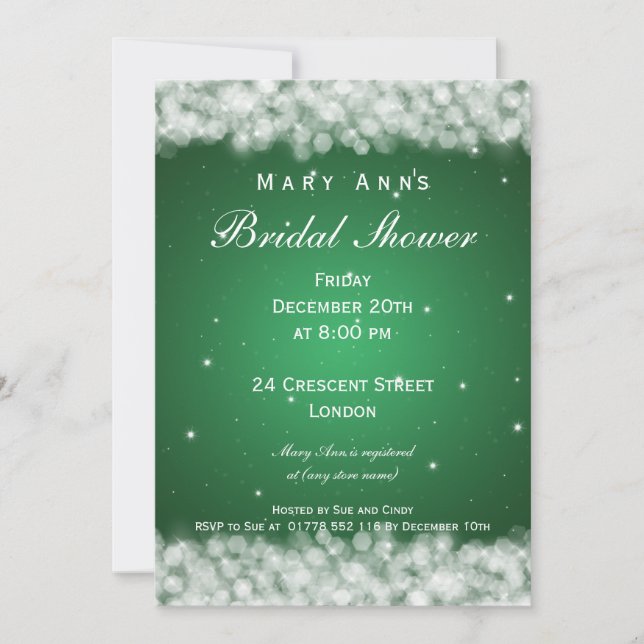 Invitación Elegante Fiesta de ducha nupcial verde espumoso (Anverso)