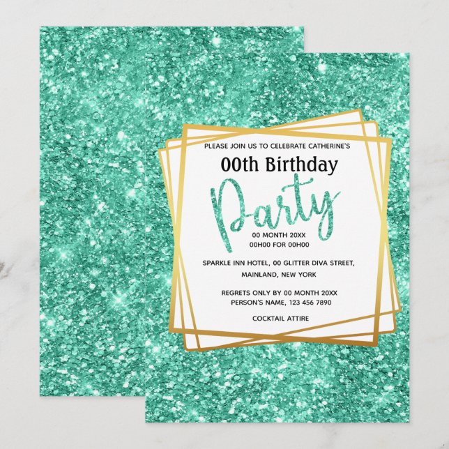 Invitación Elegante fiesta de edad de purpurina de oro azul (Anverso / Reverso)