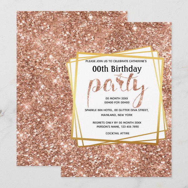 Invitación Elegante fiesta de edad de purpurina de oro de mel (Anverso / Reverso)