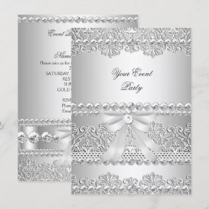 Invitación Elegante fiesta de encaje blanco con diamantes de