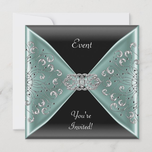 Invitación Elegante Fiesta de Evento Azul Turquesa Negro (Anverso)