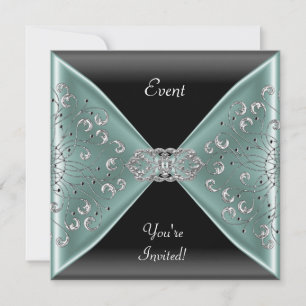 Invitación Elegante Fiesta de Evento Azul Turquesa Negro