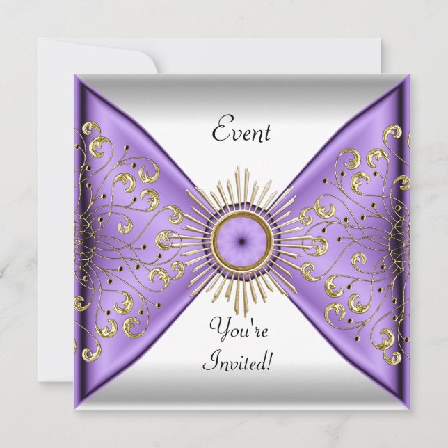 Invitación Elegante Fiesta de eventos blanco Lilac Purple Gol (Anverso)