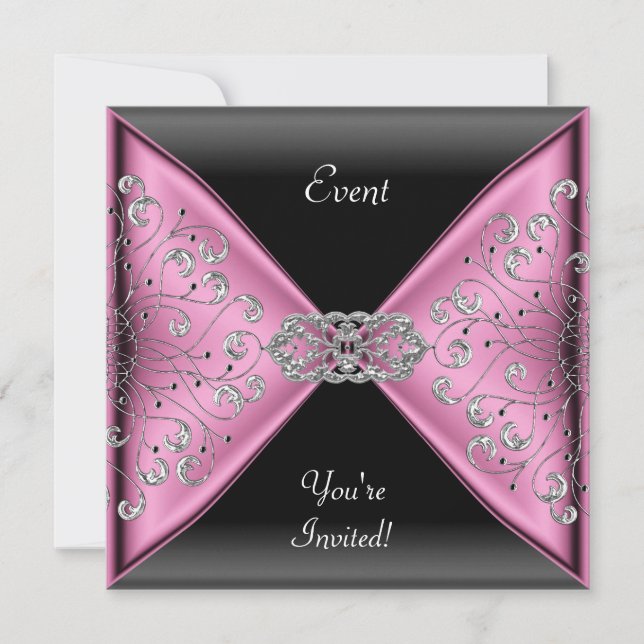 Invitación Elegante Fiesta de eventos negro gris rosado plate (Anverso)