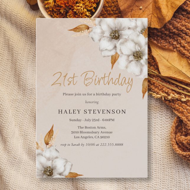Invitación Elegante Fiesta de Fall Boho Moda Floral 21 cumple (Subido por el creador)