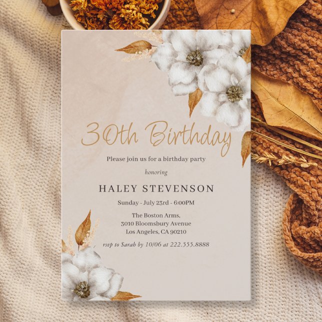 Invitación Elegante Fiesta de Fall Boho Moda Floral 30 cumple (Subido por el creador)