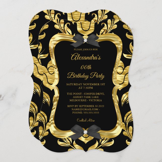Invitación Elegante Fiesta de Faux de Oro Relieve metalizado  (Anverso / Reverso)
