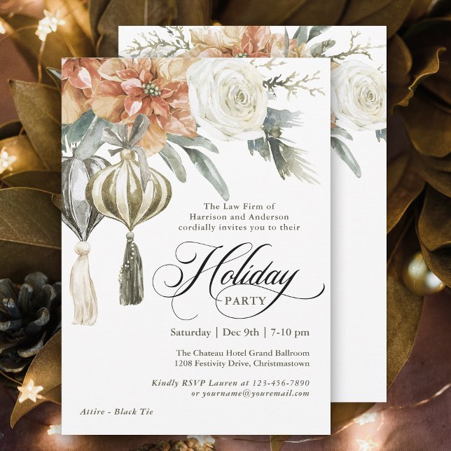 Invitación Elegante fiesta de feriado botánico corporativo (Plan your festive holiday party with this elegant invitation designed for corporate events.)