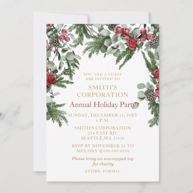 Invitación Elegante fiesta de feriado corporativo de Pine Ber (Anverso)