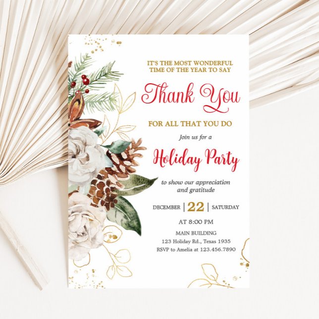 Invitación Elegante fiesta de feriado de empresa floral (Elegant Floral Company Holiday Christmas Party Invitation)
