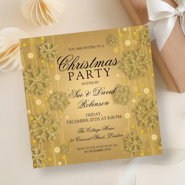 Invitación Elegante fiesta de feriado de los Navidades del Gl (Elegant Gold Glam Christmas Holiday Party Invitation)