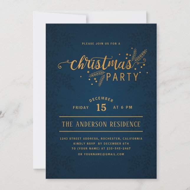 Invitación Elegante fiesta de feriado de Navidades azules y d (Anverso)