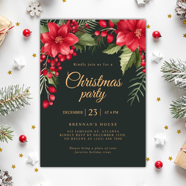 Invitación Elegante fiesta de feriado de Navidades botánicos (Elegant Botanical Christmas Holiday Party Invitation)