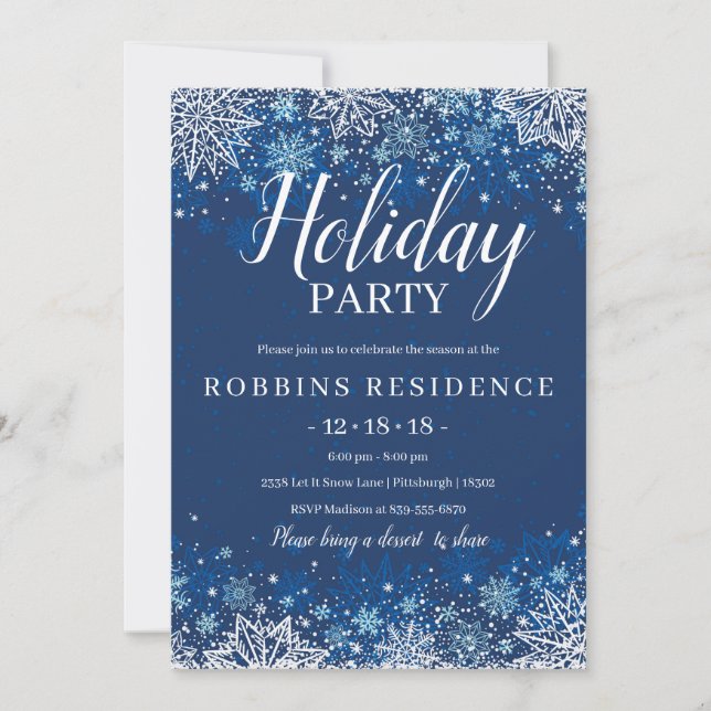 Invitación Elegante fiesta de feriado de Navidades con copos  (Anverso)