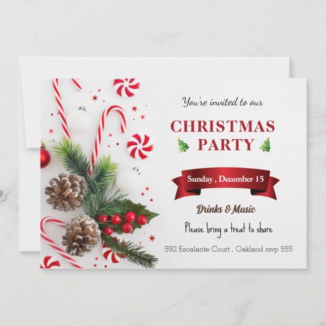 Invitación Elegante fiesta de feriado de Navidades de acuarel (Anverso)