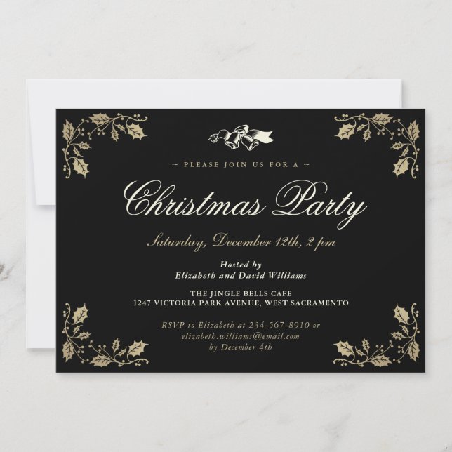 Invitación Elegante fiesta de feriado de Navidades de Black H (Anverso)