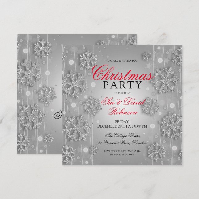 Invitación Elegante fiesta de feriado de Navidades de Glam Pl (Anverso / Reverso)