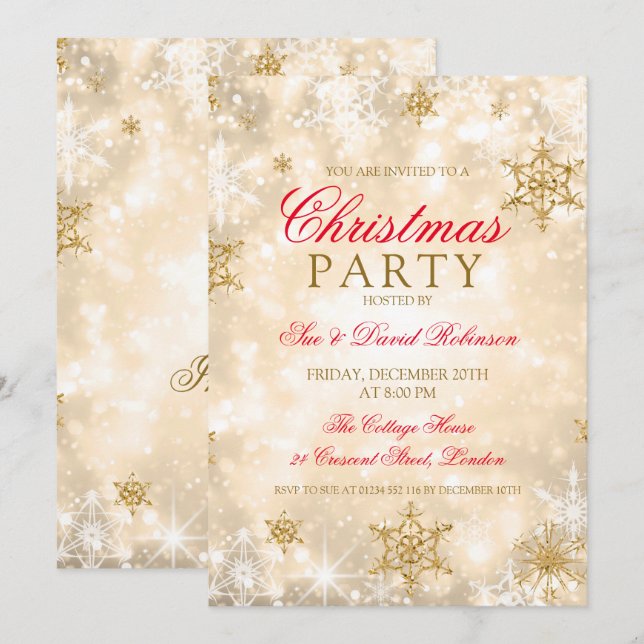Invitación Elegante fiesta de feriado de Navidades de oro (Anverso / Reverso)
