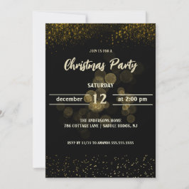 Invitación Elegante fiesta de feriado de Navidades de oro neg