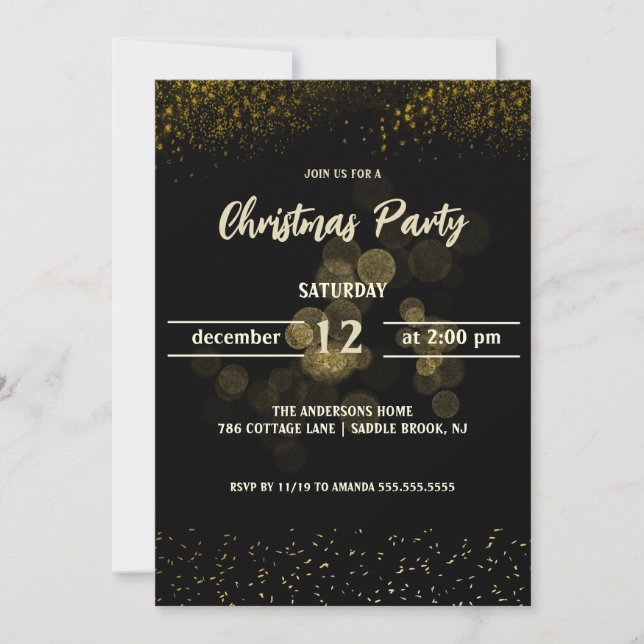 Invitación Elegante fiesta de feriado de Navidades de oro neg (Anverso)