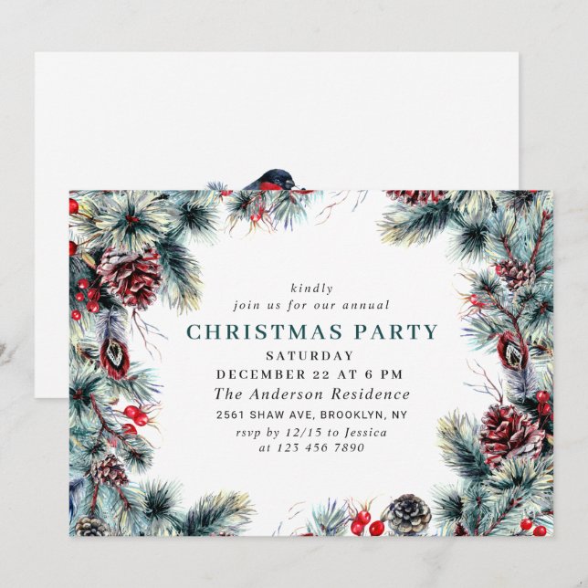 Invitación Elegante fiesta de feriado de Navidades de Pine Ho (Anverso / Reverso)