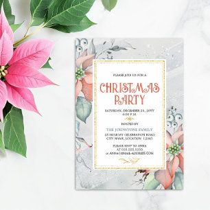 Invitación Elegante fiesta de feriado de Navidades de Poinset