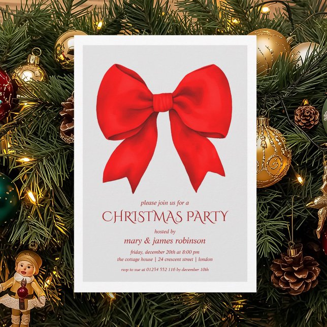 Invitación Elegante fiesta de feriado de Navidades de vacas r (Elegant Red Bow Christmas Holiday Party Invitation)