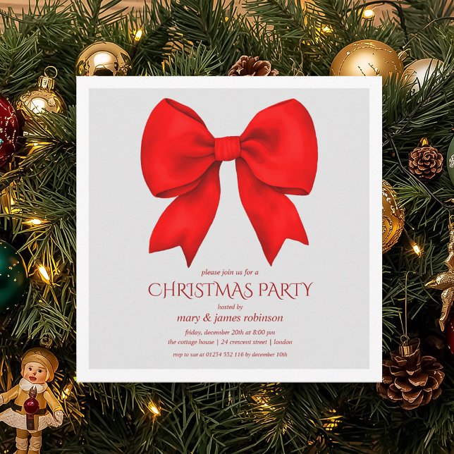 Invitación Elegante fiesta de feriado de Navidades de vacas r (Elegant Red Bow Christmas Holiday Party Invitation)