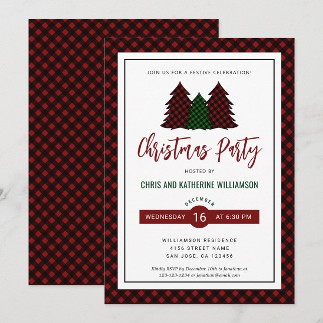 Invitación Elegante fiesta de feriado de Navidades del Patrón (Anverso / Reverso)