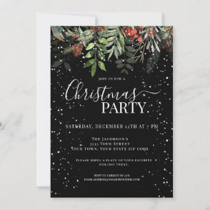 Invitación Elegante fiesta de feriado de Navidades florales d