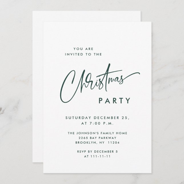 Invitación Elegante fiesta de feriado de Navidades Minimalist (Anverso / Reverso)