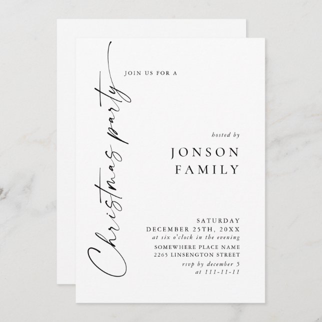 Invitación Elegante fiesta de feriado de Navidades Minimalist (Anverso / Reverso)