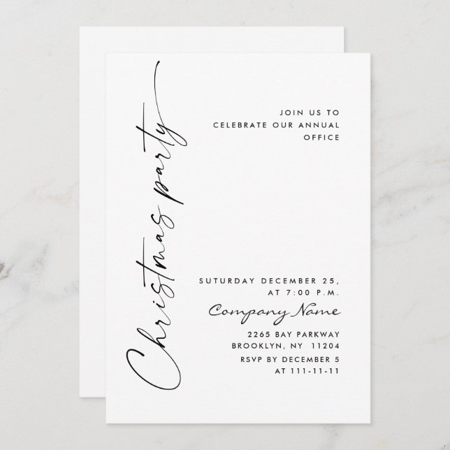 Invitación Elegante fiesta de feriado de Navidades Minimalist (Anverso / Reverso)