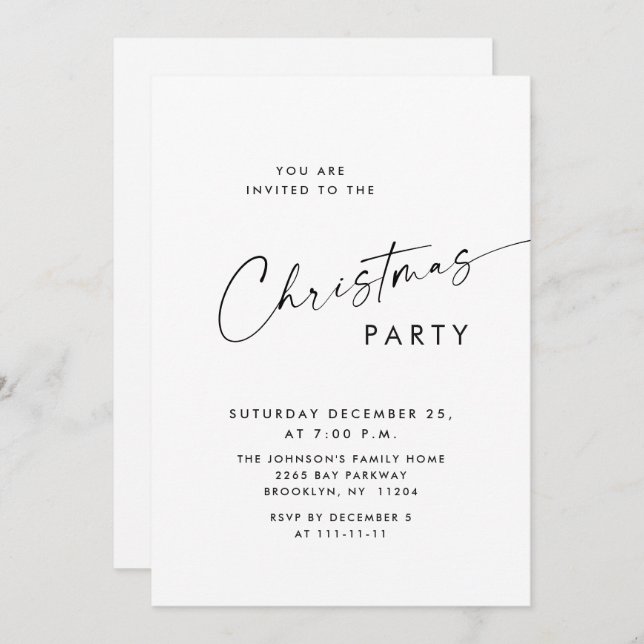 Invitación Elegante fiesta de feriado de Navidades Minimalist (Anverso / Reverso)
