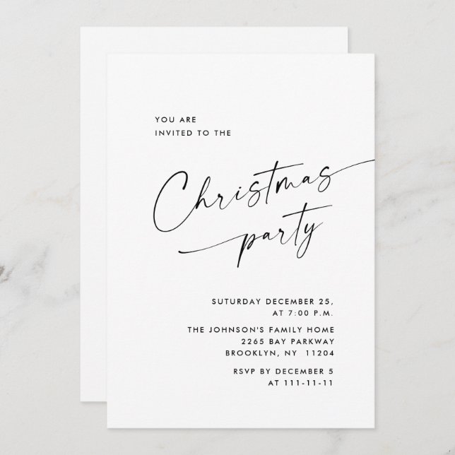 Invitación Elegante fiesta de feriado de Navidades Minimalist (Anverso / Reverso)