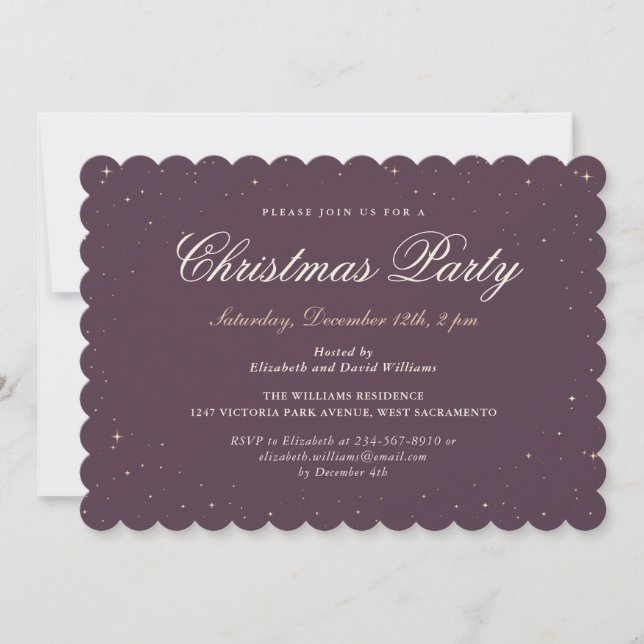 Invitación Elegante fiesta de feriado de Navidades Purple Gol (Anverso)