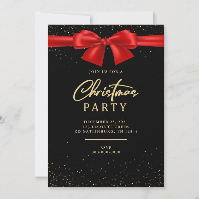 Invitación Elegante fiesta de feriado de Navidades Red Black  (Anverso)