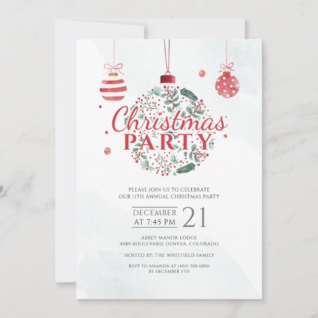 Invitación Elegante fiesta de feriado de Navidades rojos y ve (Anverso)