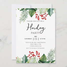Invitación Elegante fiesta de feriado Holly Berries