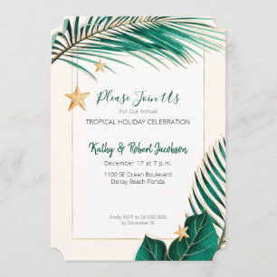 Invitación Elegante fiesta de feriado tropical verde y dorado