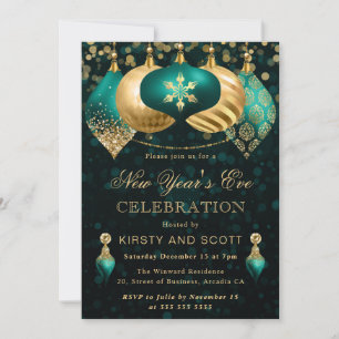 Invitación Elegante Fiesta de Fin de Año en Verde Turquesa y 