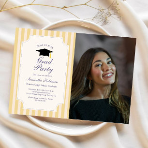 Invitación Elegante Fiesta de foto de graduación de franjas a