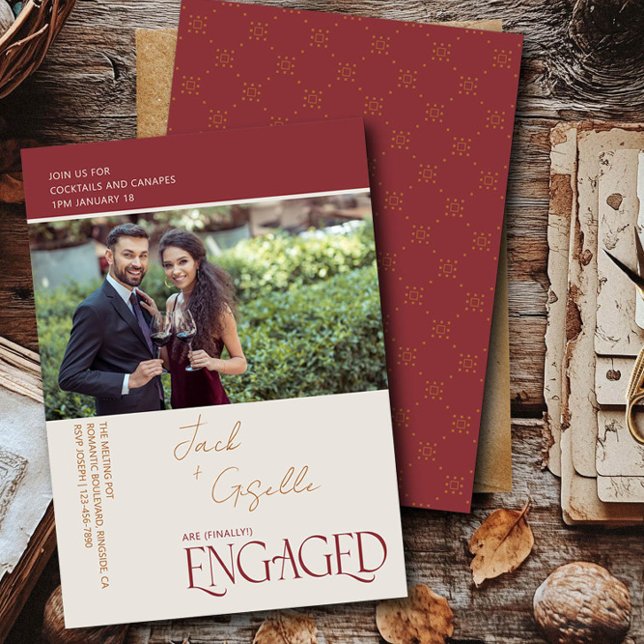 Invitación Elegante Fiesta de fotografía de compromiso tricol (Engagement Photo Invitation from the Engagement Party Invitations collection by Darling & May)