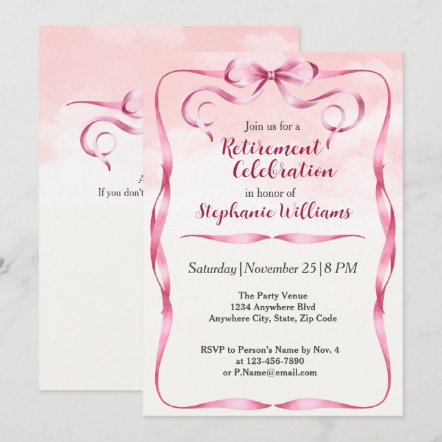 Invitación Elegante Fiesta de Frontera de Jubilación Rosa de  (Anverso / Reverso)