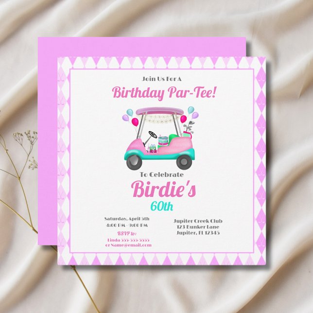 Invitación Elegante Fiesta de golf femenina Cart Cumpleaños (Subido por el creador)