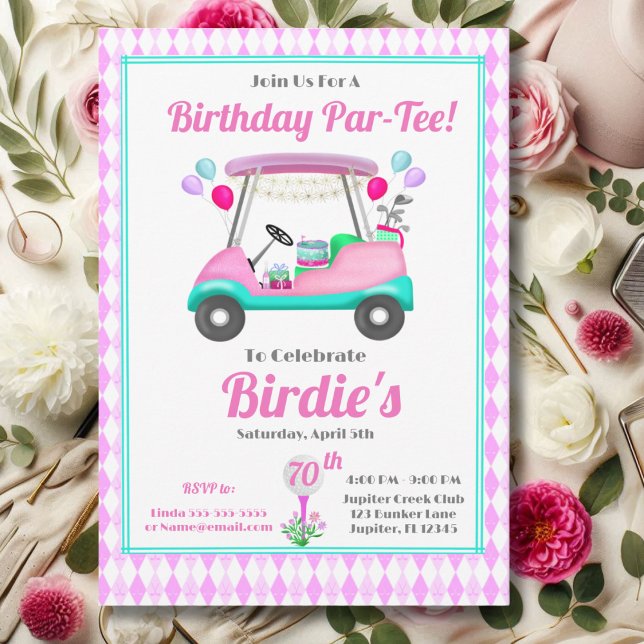 Invitación Elegante Fiesta de golf femenino Cart 70 cumpleaño (Subido por el creador)